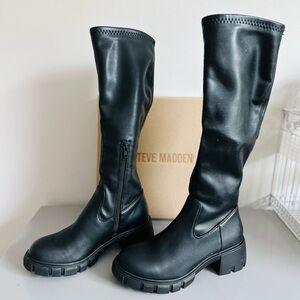 Steve Madden Black Over the Knee Boots with Chunky Heel